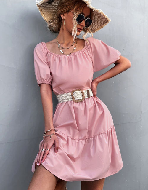 Load image into Gallery viewer, Square Neck Short Sleeve Mini Dress
