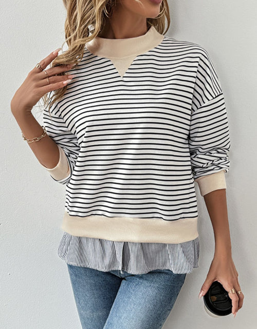 Load image into Gallery viewer, Perfee Faux Layered Striped Long Sleeve Sweatshirt
