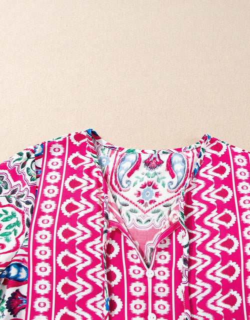Load image into Gallery viewer, Printed Tie Neck Short Sleeve Dress
