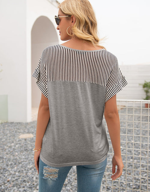Load image into Gallery viewer, Ivy Lane Striped V-Neck Short Sleeve T-Shirt
