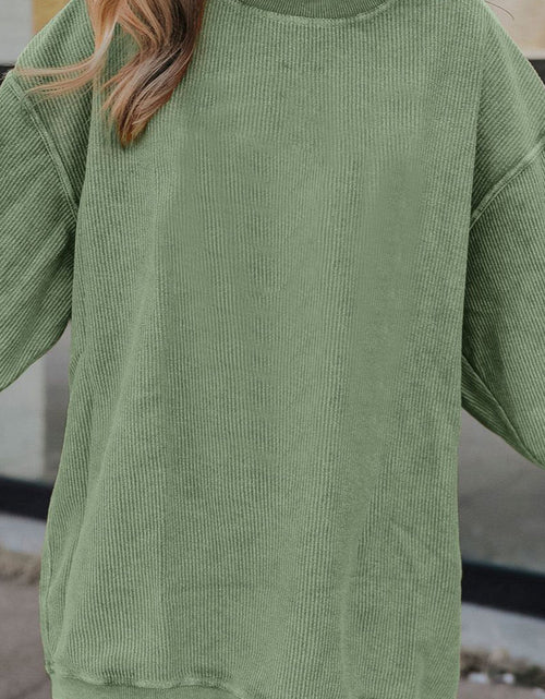 Load image into Gallery viewer, Ribbed Round Neck Drop Shoulder Sweatshirt
