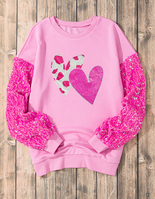 Load image into Gallery viewer, Valentine’s Day Sequin Heart Long Sleeve Sweatshirt
