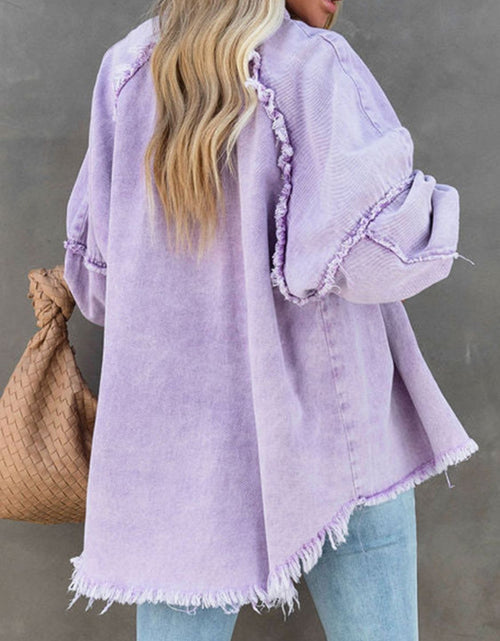 Load image into Gallery viewer, Button Down Raw Hem Denim Jacket
