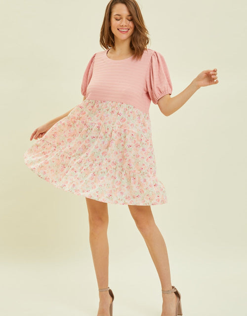 Load image into Gallery viewer, HEYSON Full Size Round Neck Floral Ruffle Hem Mini Dress
