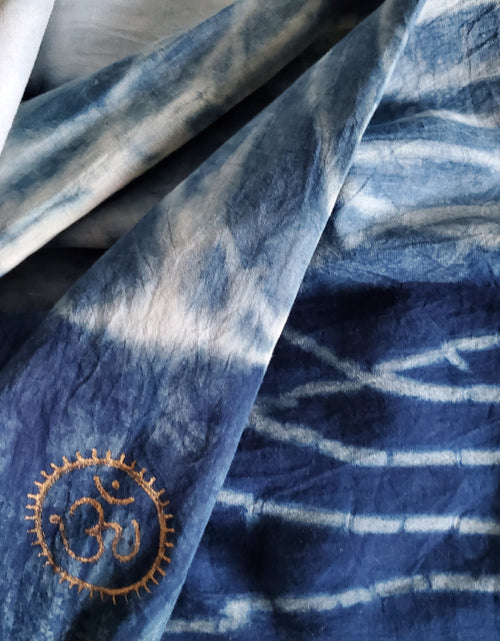 Load image into Gallery viewer, Indigo Dyed Hand Printed Cotton Fabric by OMSutra
