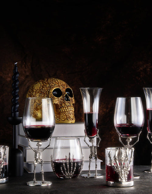 Load image into Gallery viewer, Skeleton Whiskey Glass Tumbler | Single | 10oz Halloween Skeleton Glasses 4.3" H, Goth Gifts, Skeleton Gifts, Skeleton Decor, Spooky Wine Gift Set, Perfect for Halloween Themed Parties by The Wine Savant
