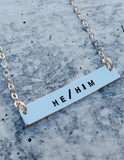 Load image into Gallery viewer, THEY/THEM Pronoun Bar Necklace by Salt and Sparkle
