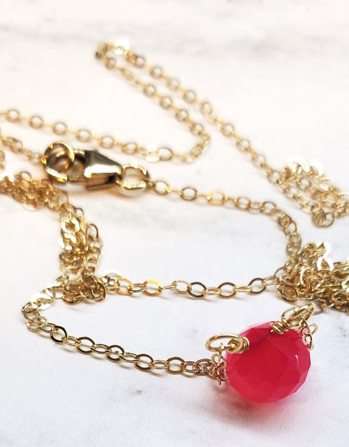 Load image into Gallery viewer, Tiny Hot Pink Chalcedony Gold Filled Necklace by Alexa Martha Designs
