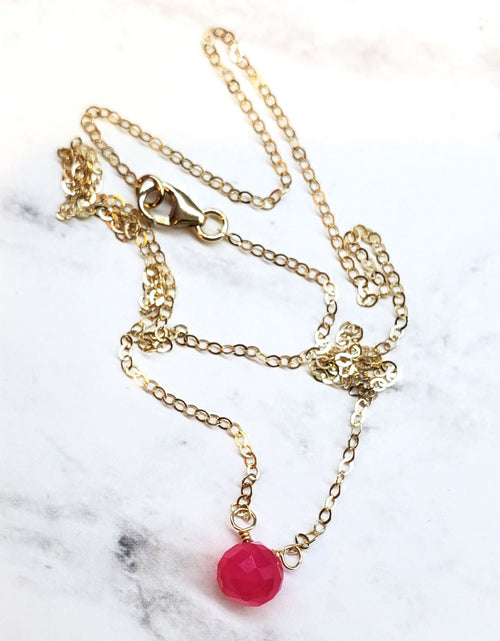 Load image into Gallery viewer, Tiny Hot Pink Chalcedony Gold Filled Necklace by Alexa Martha Designs
