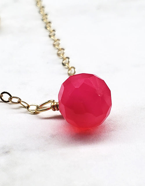 Load image into Gallery viewer, Tiny Hot Pink Chalcedony Gold Filled Necklace by Alexa Martha Designs
