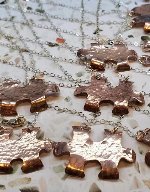 Load image into Gallery viewer, Handmade Hammered Copper Puzzle Piece Necklace by Alexa Martha Designs
