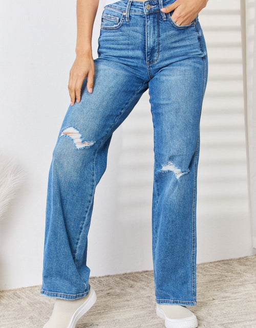 Load image into Gallery viewer, Judy Blue Full Size High Waist Distressed Straight-Leg Jeans
