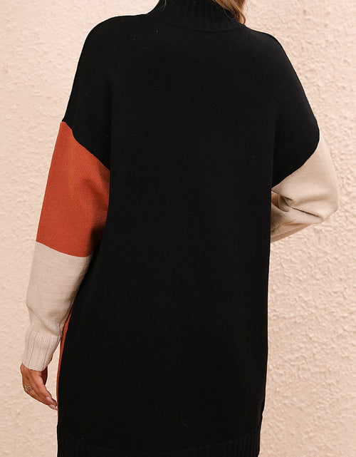 Load image into Gallery viewer, Color Block Mock Neck Dropped Shoulder Sweater Dress
