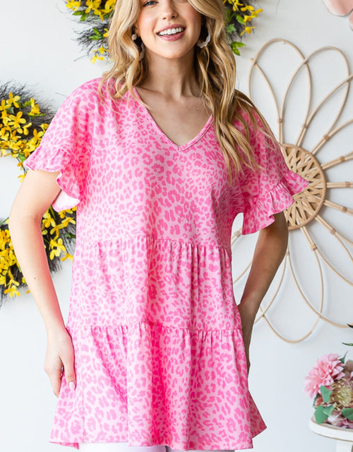 Load image into Gallery viewer, Heimish Full Size Leopard Ruffle Trim Short Sleeve Top
