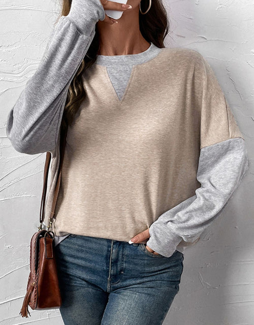 Load image into Gallery viewer, Perfee Contrast Round Neck Long Sleeve T-Shirt
