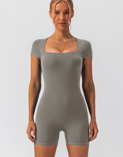 Load image into Gallery viewer, Square Neck Cap Sleeve Active Romper
