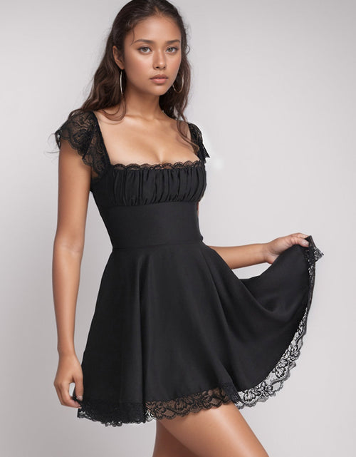 Load image into Gallery viewer, Lace Detail Square Neck Cap Sleeve Mini Dress
