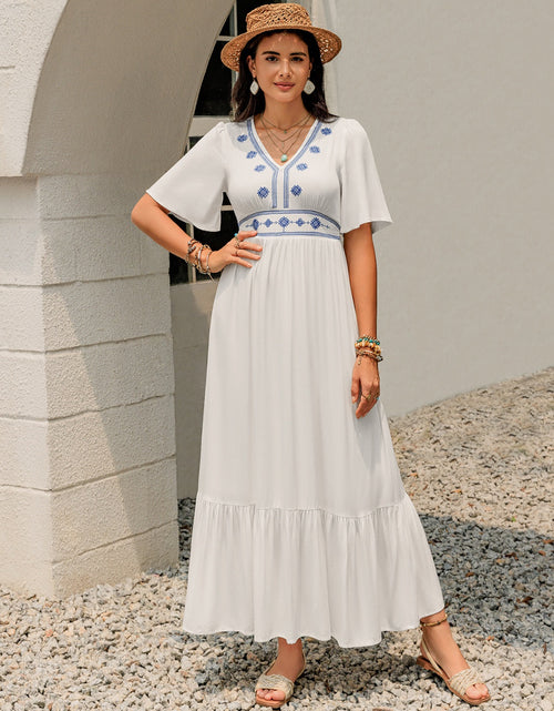 Load image into Gallery viewer, Ruffled Hem V-Neck Flutter Sleeve Dress
