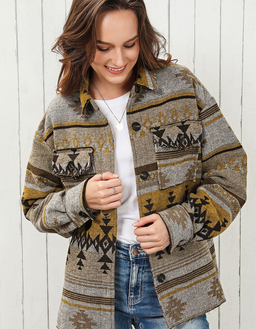 Load image into Gallery viewer, Geometric Collared Drop Shoulder Jacket
