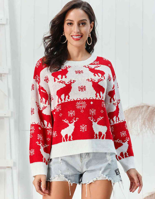 Load image into Gallery viewer, Reindeer Round Neck Sweater
