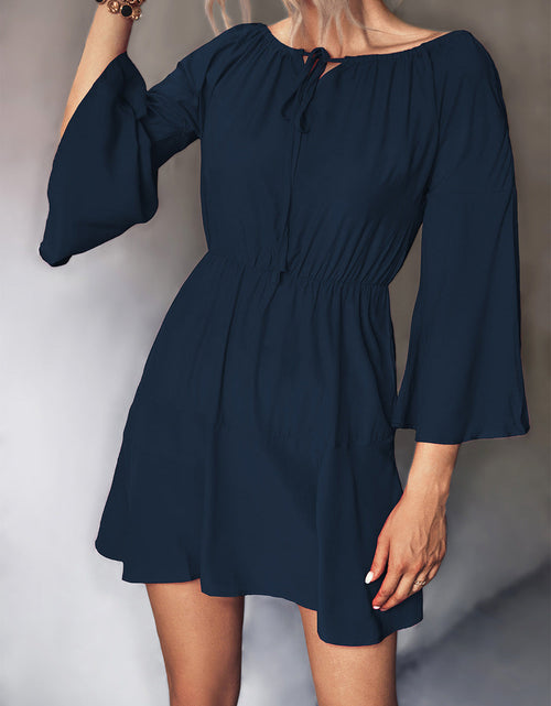 Load image into Gallery viewer, Tie Neck Flare Sleeve Mini Dress
