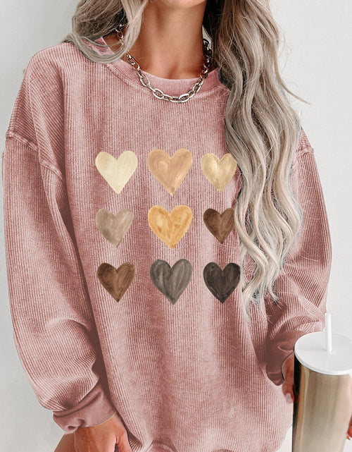 Load image into Gallery viewer, Heart Round Neck Dropped Shoulder Sweatshirt
