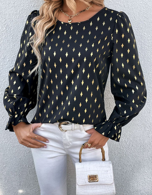 Load image into Gallery viewer, Perfee Printed Round Neck Flounce Sleeve Blouse
