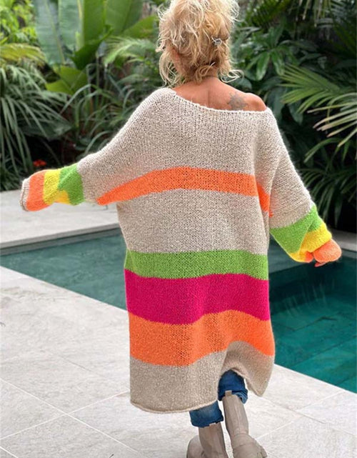 Load image into Gallery viewer, Color Block V-Neck Long Sleeve Sweater Dress
