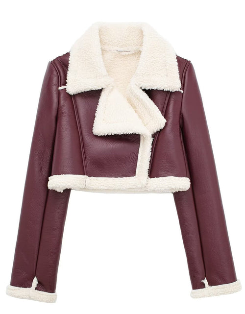 Load image into Gallery viewer, Collared Neck Long Sleeve Plush Cropped Jacket
