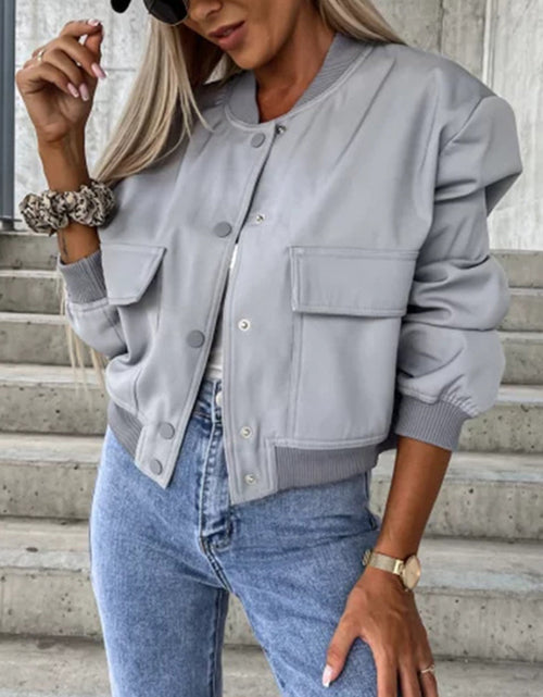 Load image into Gallery viewer, Baseball Collar Dropped Shoulder Jacket
