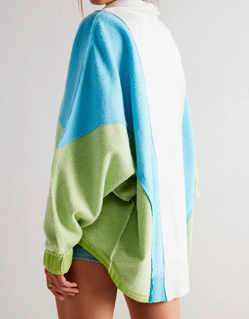 Load image into Gallery viewer, High-Low Exposed Seam Contrast Long Sleeve Sweatshirt
