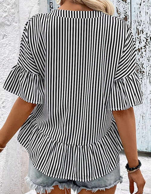 Load image into Gallery viewer, Perfee Striped Asymmetrical Flounce Sleeve Blouse
