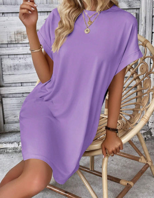 Load image into Gallery viewer, Round Neck Short Sleeve Mini Tee Dress with Pockets
