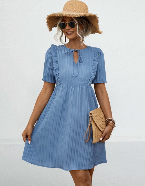Load image into Gallery viewer, Tie Neck Short Sleeve Mini Dress

