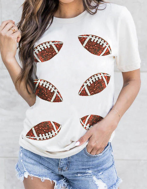Load image into Gallery viewer, Sequin Football Round Neck Short Sleeve T-Shirt
