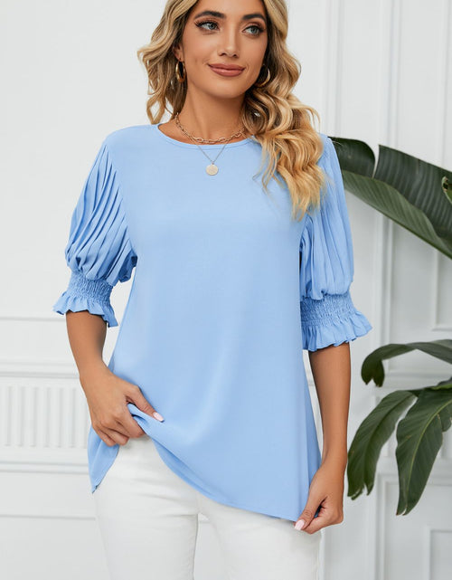 Load image into Gallery viewer, Pleated Flounce Sleeve Keyhole Blouse
