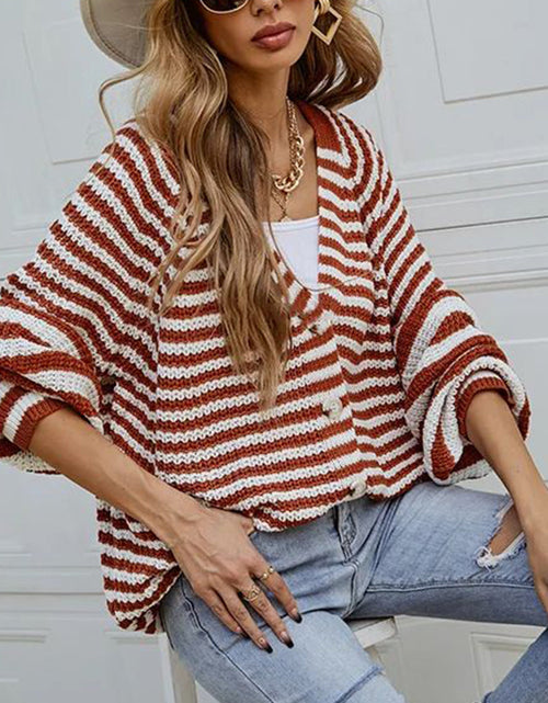 Load image into Gallery viewer, Striped Button Down Long Sleeve Cardigan

