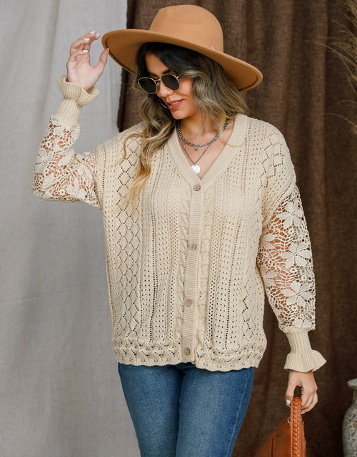 Load image into Gallery viewer, Eyelet Button Up Lantern Sleeve Cardigan

