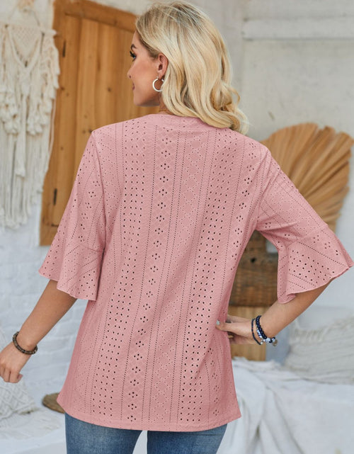 Load image into Gallery viewer, Eyelet Notched Half Sleeve T-Shirt
