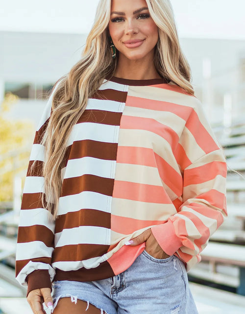 Load image into Gallery viewer, Striped Round Neck Long Sleeve Sweatshirt
