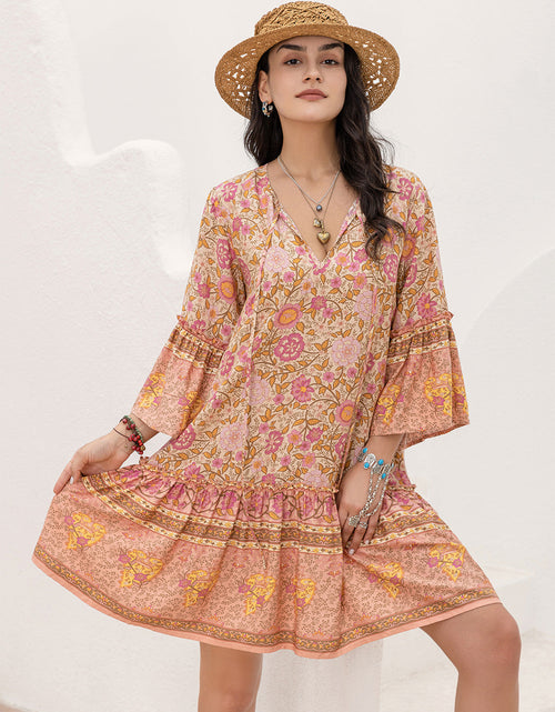 Load image into Gallery viewer, Floral Tie Neck Mini Dress
