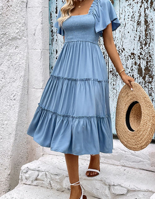 Load image into Gallery viewer, Perfee Smocked Square Neck Frill Trim Dress
