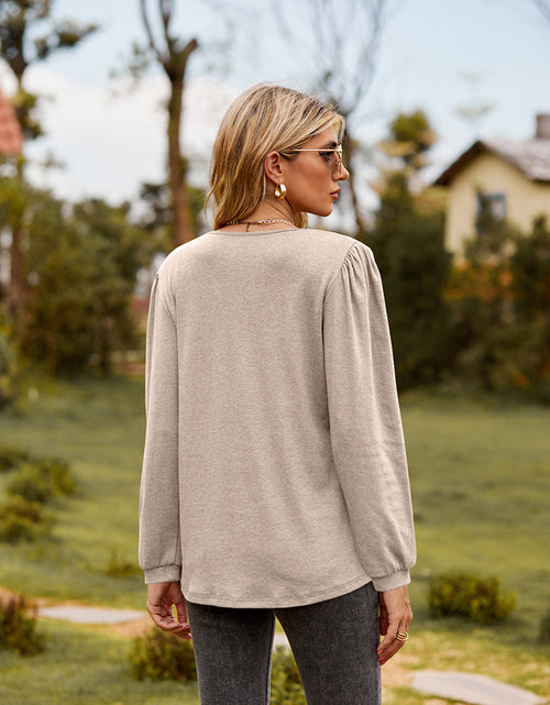 Load image into Gallery viewer, Puff Sleeve Ruffle Trim Blouse
