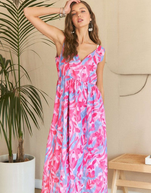 Load image into Gallery viewer, ADORA Abstract Floral V-Neck Maxi Dress
