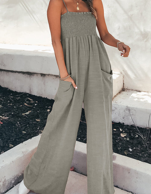 Load image into Gallery viewer, Smocked Spaghetti Strap Wide Leg Jumpsuit
