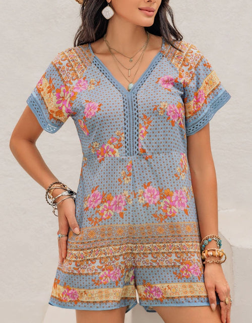 Load image into Gallery viewer, Printed V-Neck Short Sleeve Romper
