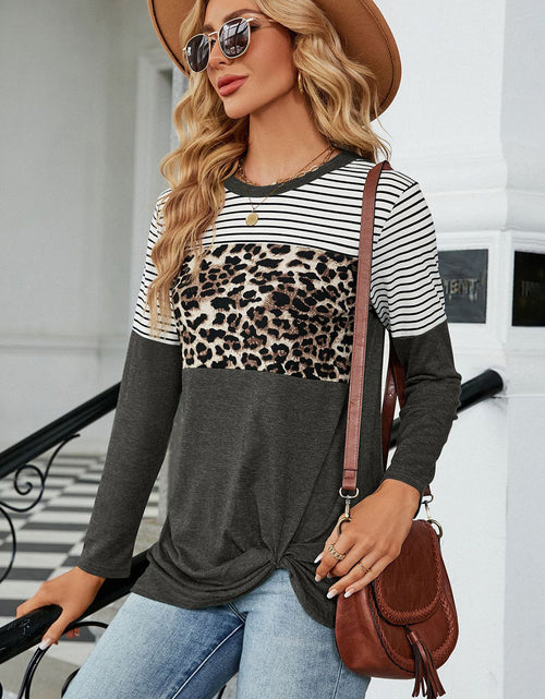 Load image into Gallery viewer, Leopard Striped Round Neck T-Shirt
