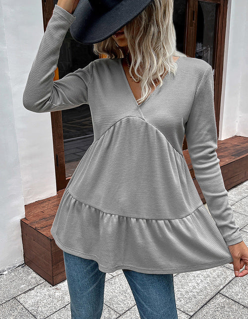 Load image into Gallery viewer, Ivy Lane Waffle-Knit V-Neck Long Sleeve Blouse
