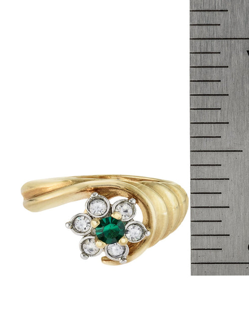 Load image into Gallery viewer, Vintage Ring 1980's Ring Sapphire and Clear Swarovski Crystal 18k Gold Antique Womans Jewelry R2704 by PVD Vintage Jewelry
