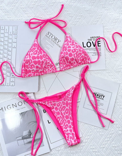 Load image into Gallery viewer, Leopard Print Halter Neck Tie Side Bikini Set
